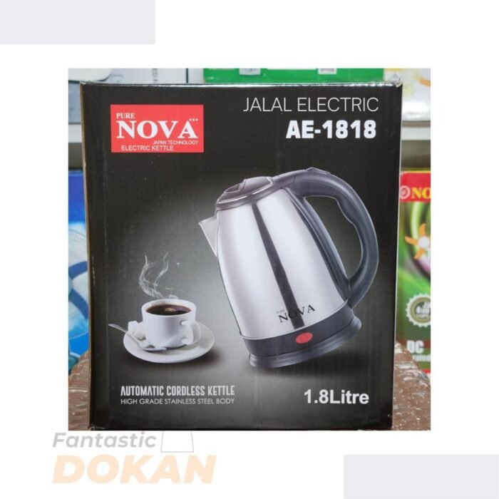 NOVA AE-1818 Electric Kettle 1.8L Stainless Steel, Boil-Dry Protection